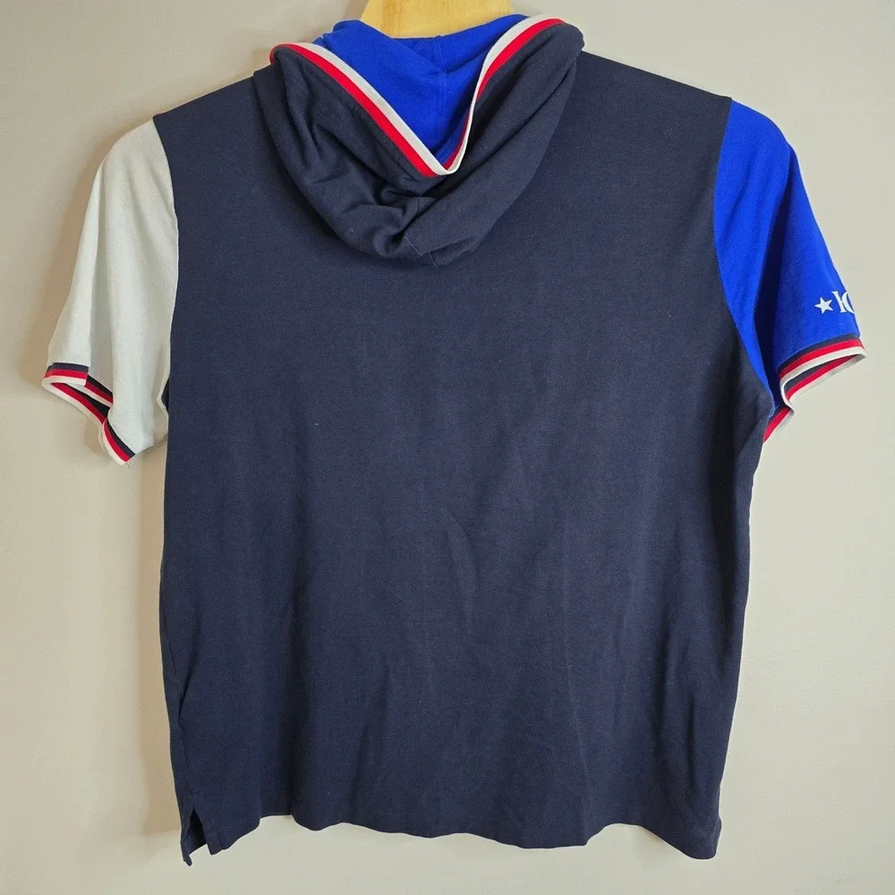 Polo Ralph Lauren Mens XL Colorblock Hooded Polo Shirt Navy Blue‎ Short Sleeve